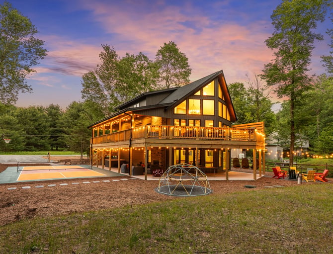Calibrate Estates Pocono vacation home at dusk